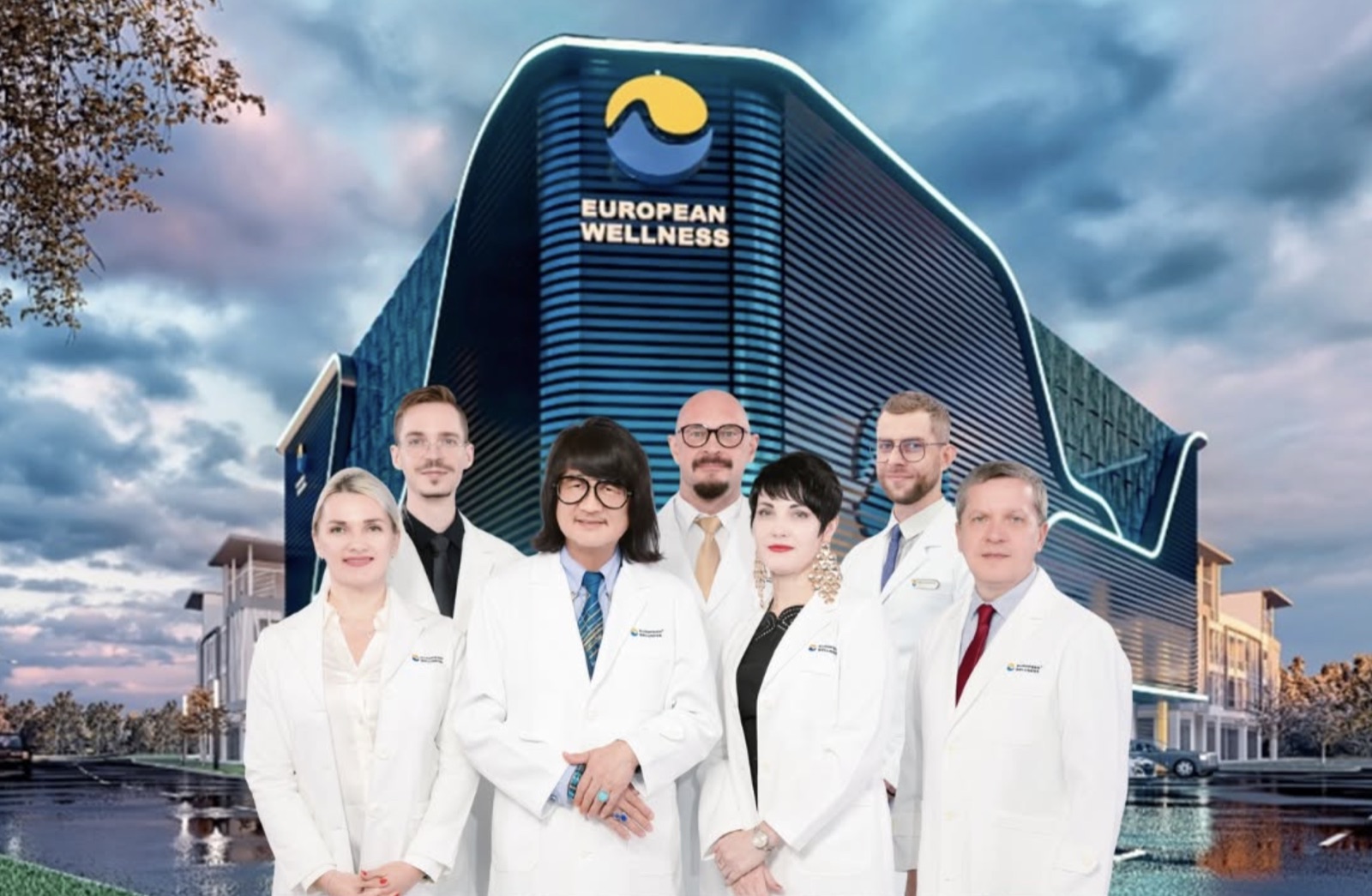 European Wellness Premier Centerの建物とドクターチーム