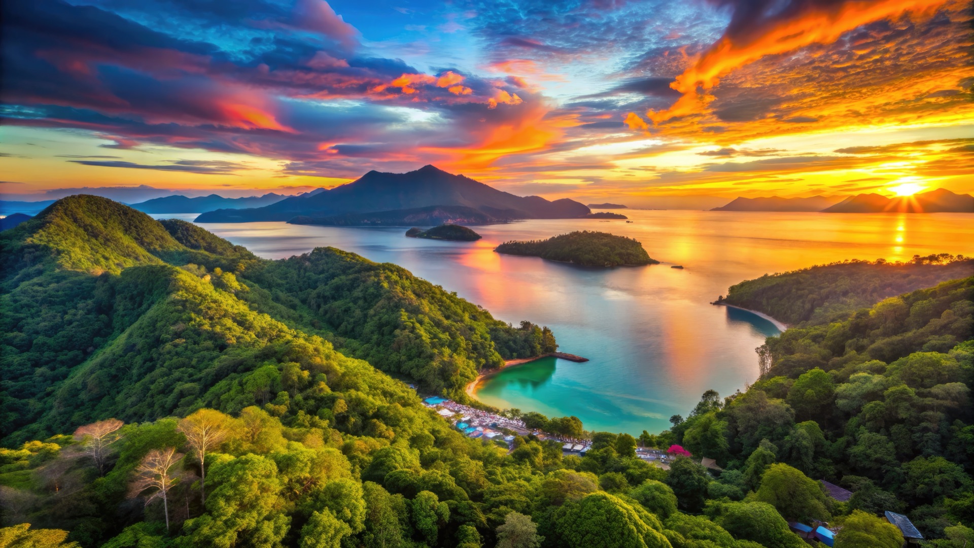 コタキナバル、サバ州の山々と海の夕景